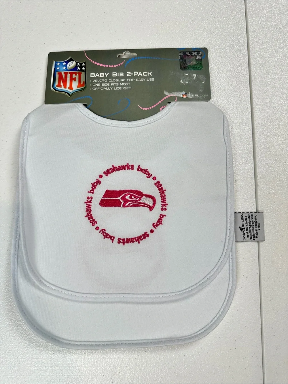 NFL White Baby Bib 2-Pack with Pink Seahawks Logo